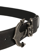 Dolce & Gabbana Black Leather Anchor Logo Metal Buckle Belt Dolce & Gabbana