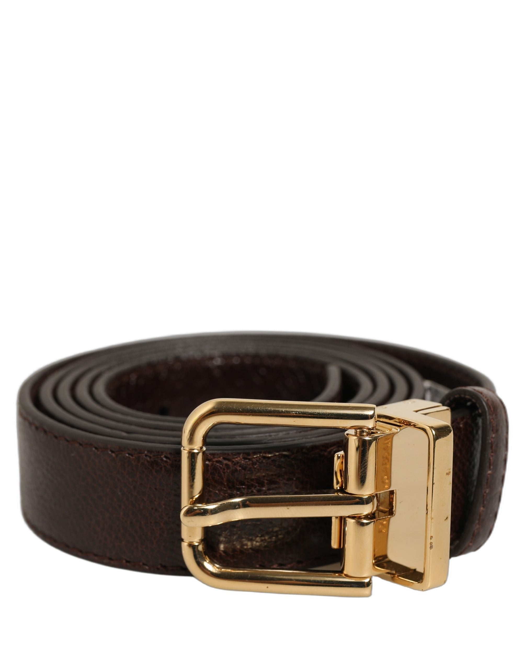 Dolce & Gabbana Men Brown Leather Gold Tone Metal Buckle Belt Dolce & Gabbana