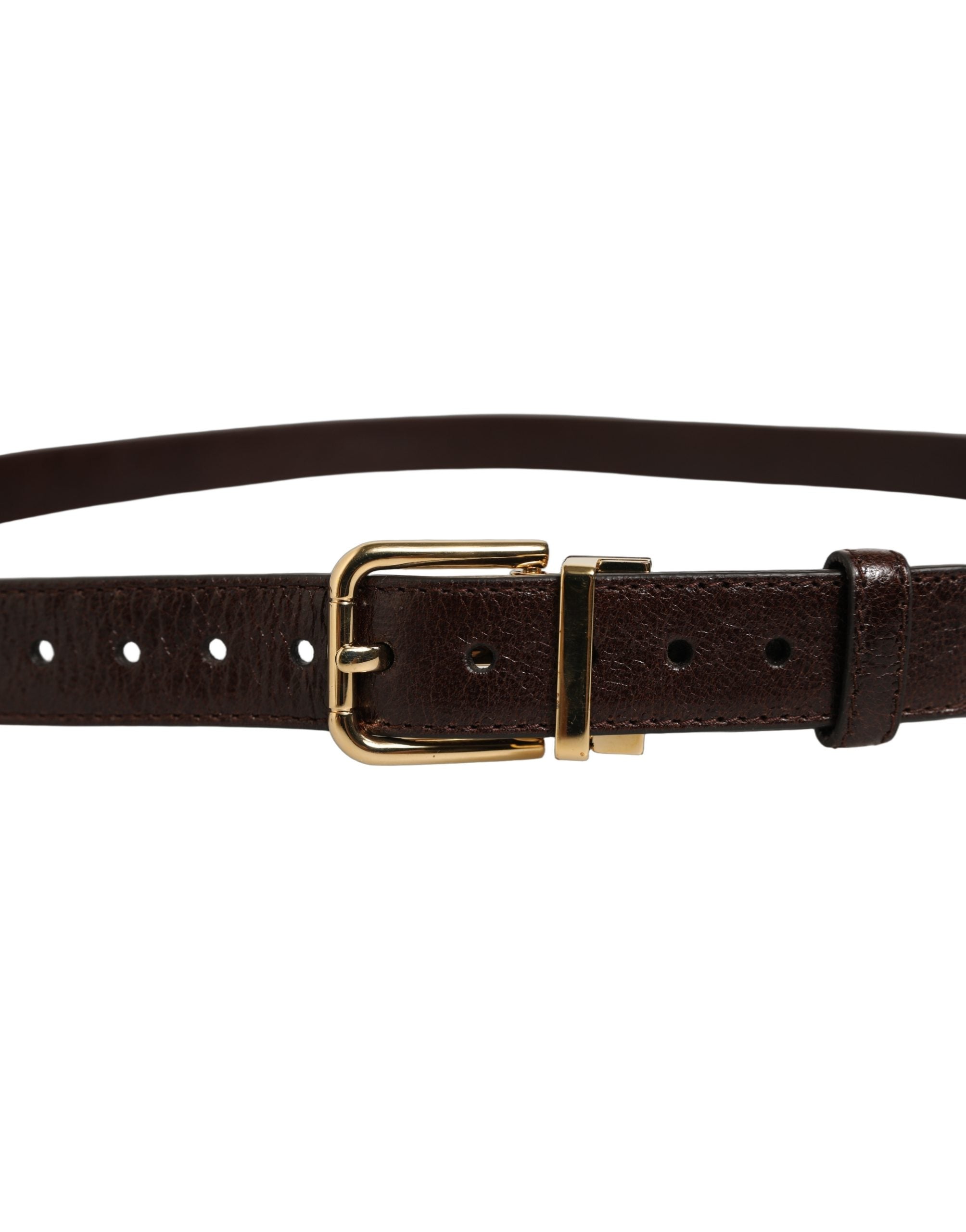 Dolce & Gabbana Men Brown Leather Gold Tone Metal Buckle Belt Dolce & Gabbana