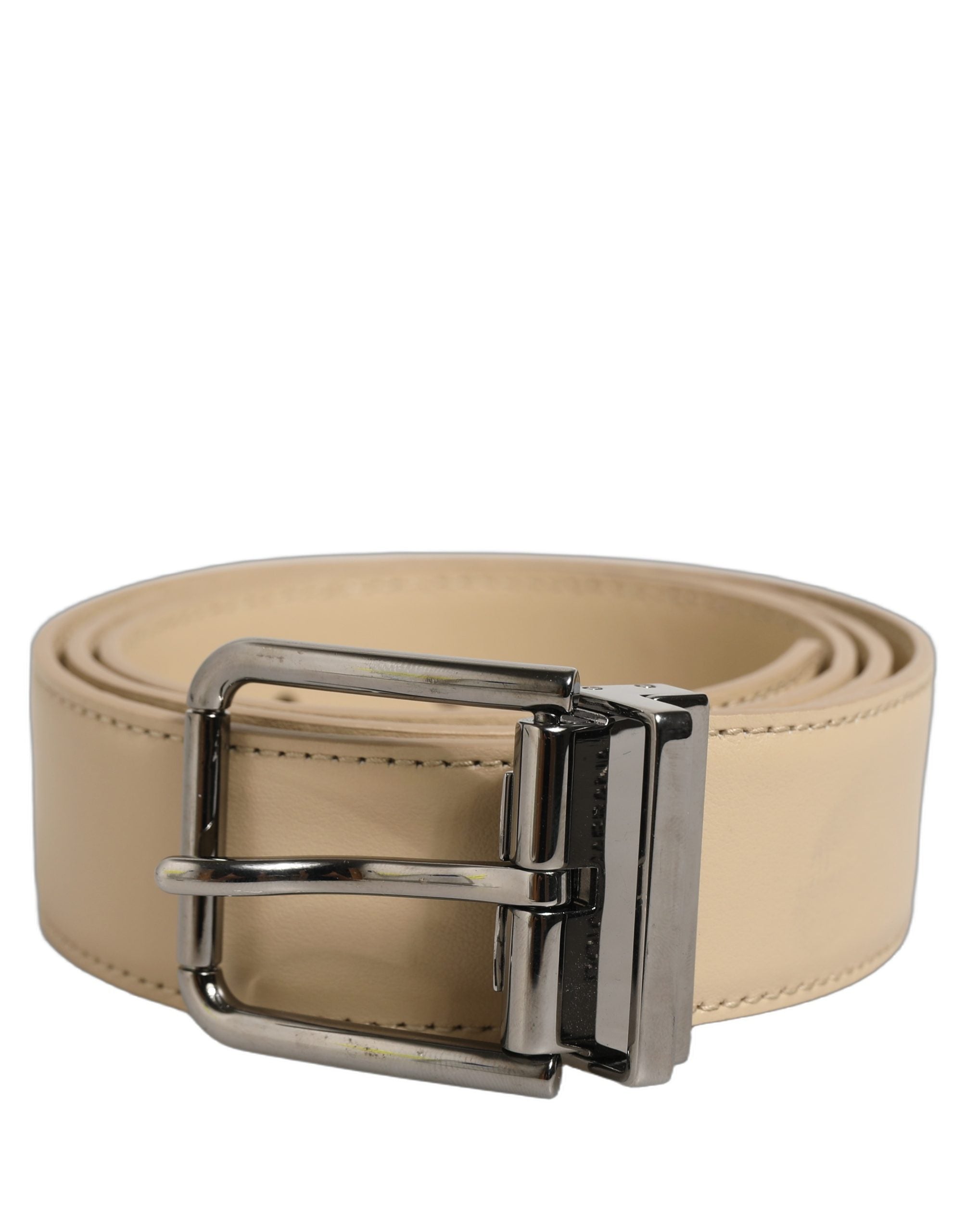 Dolce & Gabbana Beige Leather Silver Tone Metal Buckle Belt Dolce & Gabbana