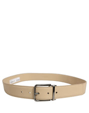 Dolce & Gabbana Beige Leather Silver Tone Metal Buckle Belt Dolce & Gabbana