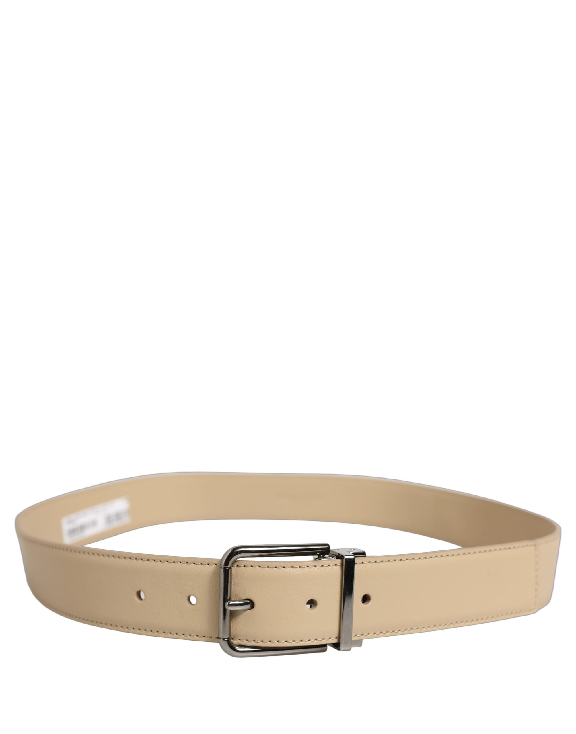 Dolce & Gabbana Beige Leather Silver Tone Metal Buckle Belt Dolce & Gabbana