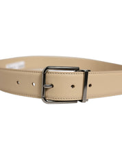Dolce & Gabbana Beige Leather Silver Tone Metal Buckle Belt Dolce & Gabbana