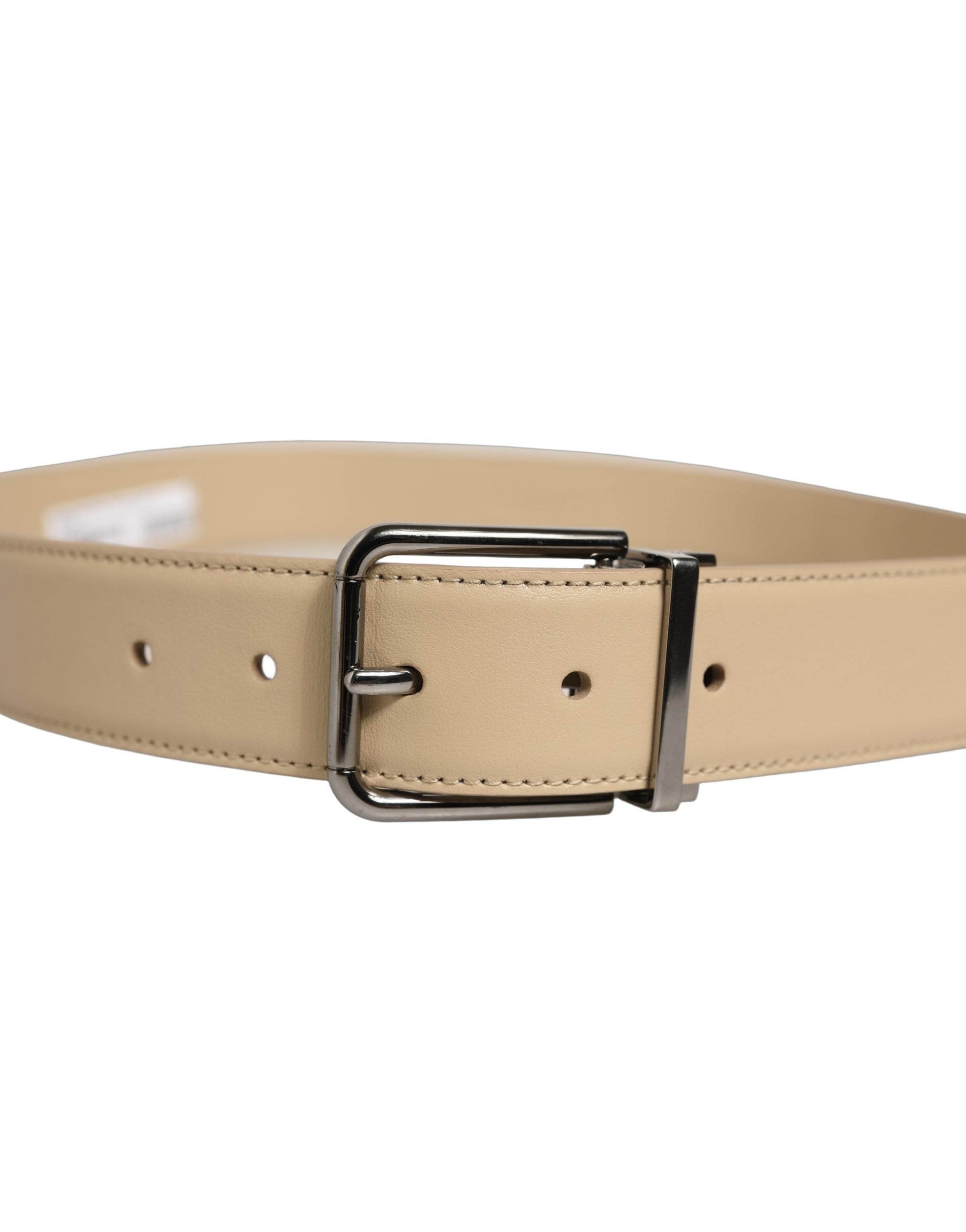 Dolce & Gabbana Beige Leather Silver Tone Metal Buckle Belt Dolce & Gabbana
