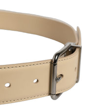 Dolce & Gabbana Beige Leather Silver Tone Metal Buckle Belt Dolce & Gabbana