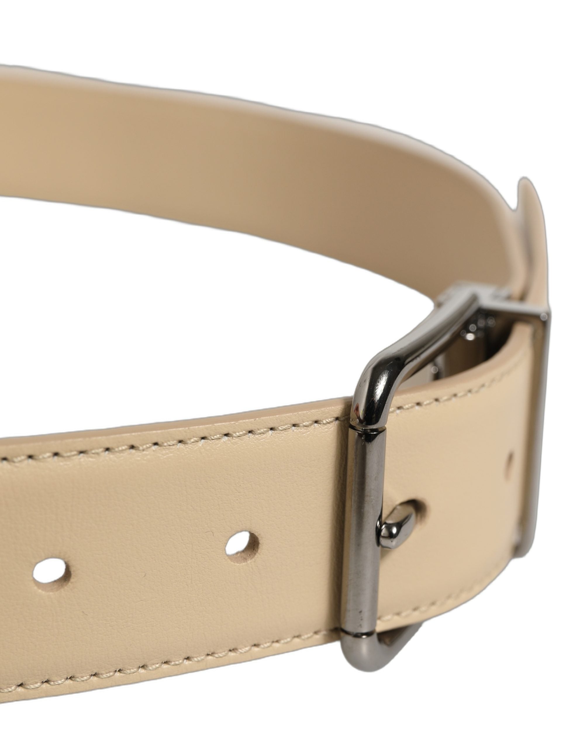 Dolce & Gabbana Beige Leather Silver Tone Metal Buckle Belt Dolce & Gabbana