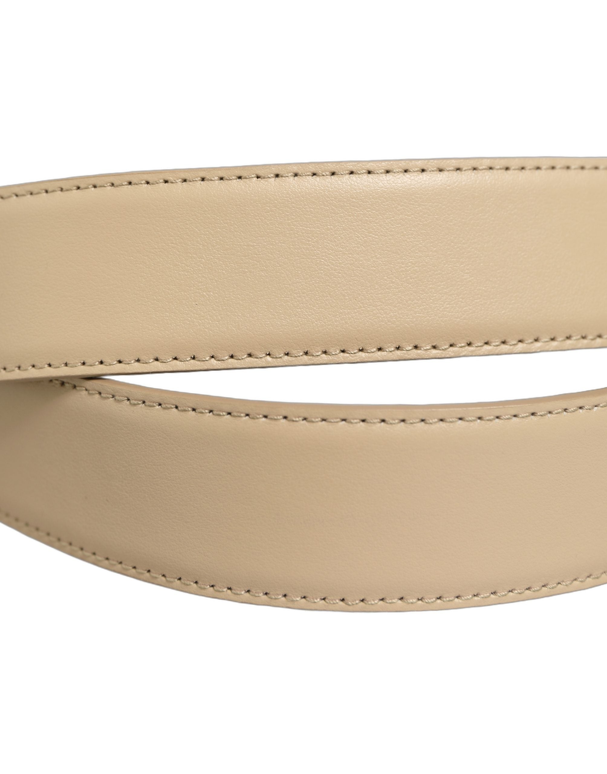 Dolce & Gabbana Beige Leather Silver Tone Metal Buckle Belt Dolce & Gabbana