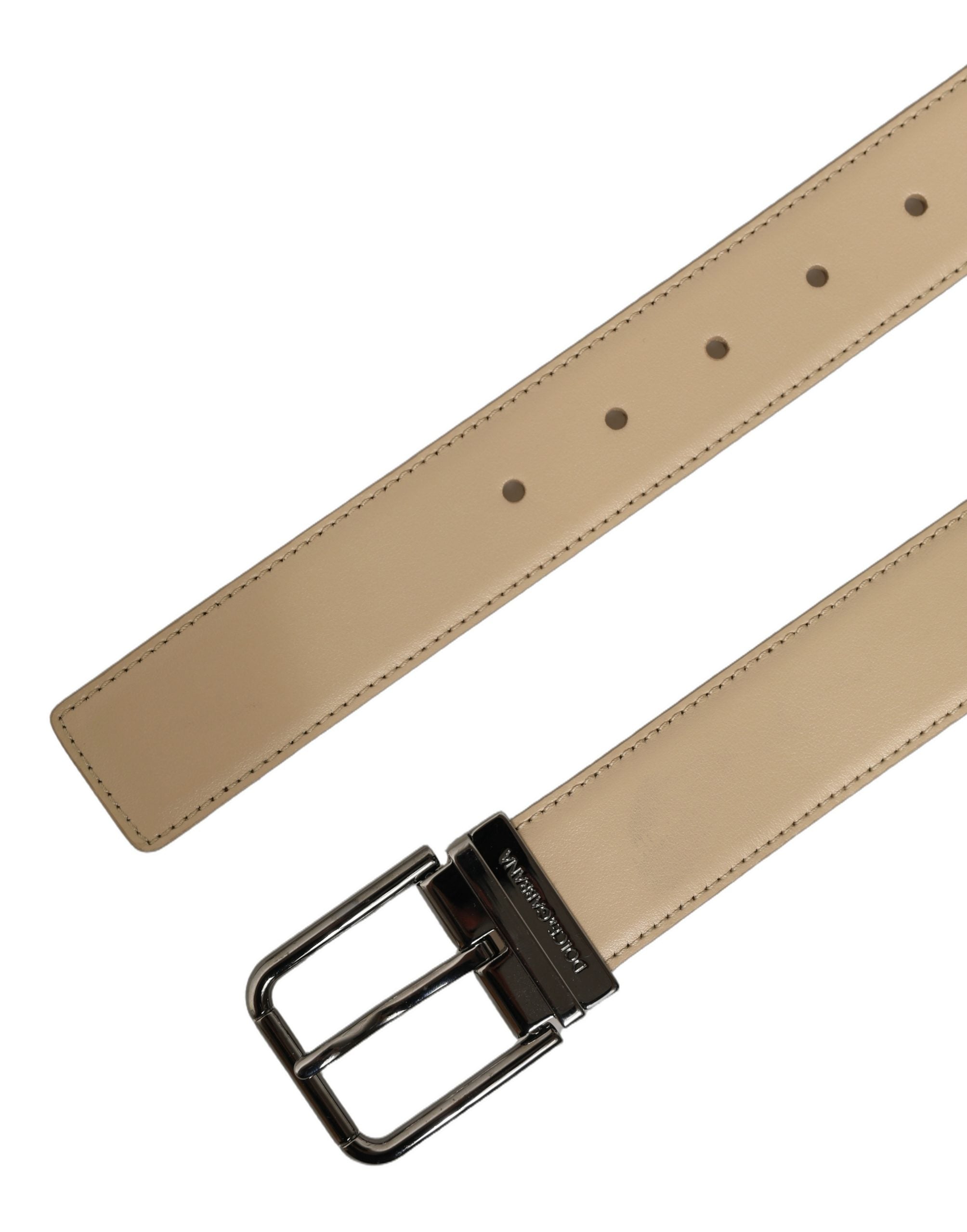Dolce & Gabbana Beige Leather Silver Tone Metal Buckle Belt Dolce & Gabbana