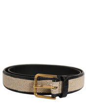 Dolce & Gabbana Beige Black Woven Leather Metal Buckle Belt Dolce & Gabbana