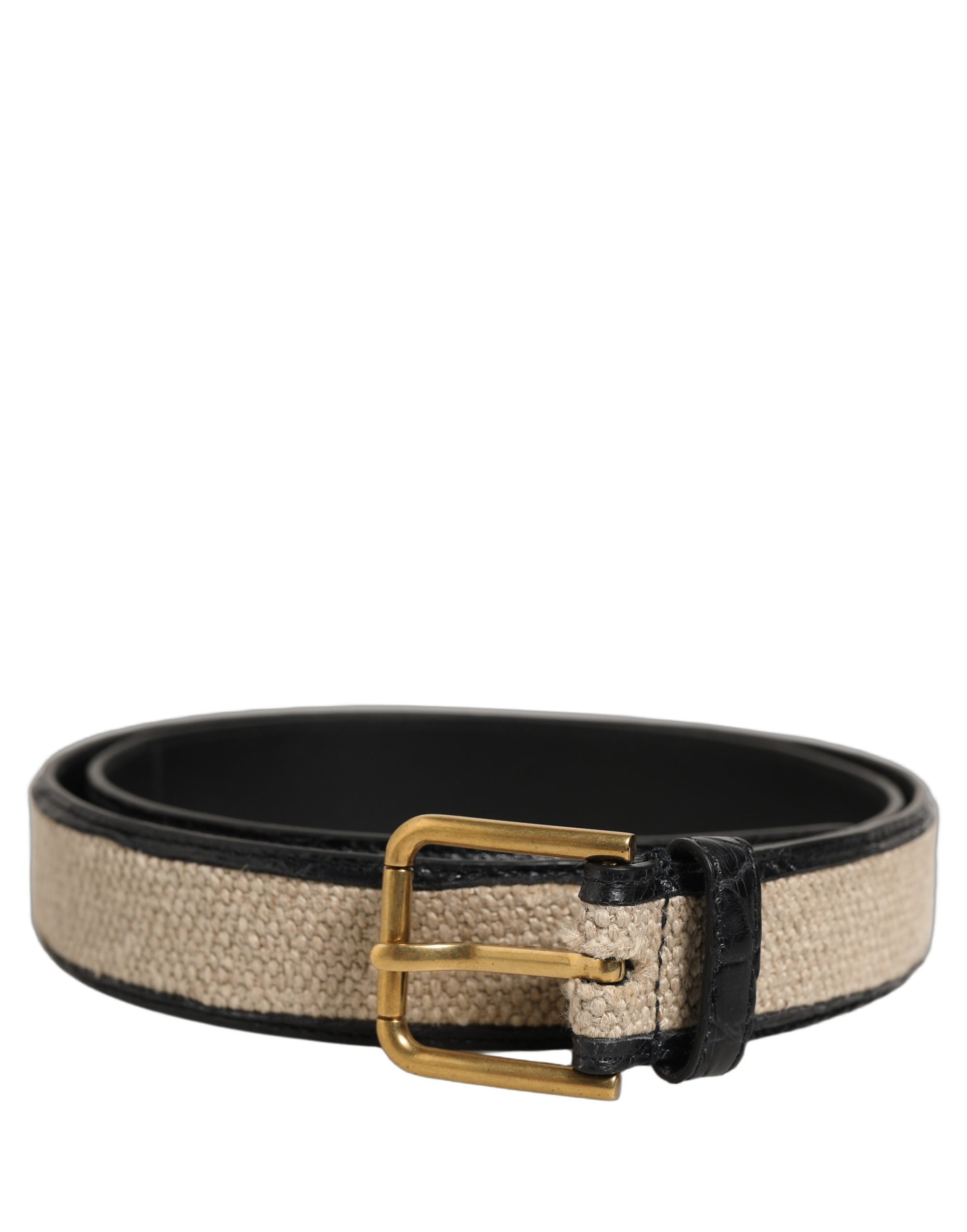 Dolce & Gabbana Beige Black Woven Leather Metal Buckle Belt Dolce & Gabbana