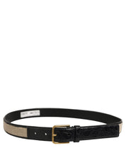 Dolce & Gabbana Beige Black Woven Leather Metal Buckle Belt Dolce & Gabbana