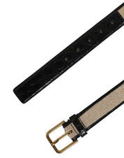 Dolce & Gabbana Beige Black Woven Leather Metal Buckle Belt Dolce & Gabbana
