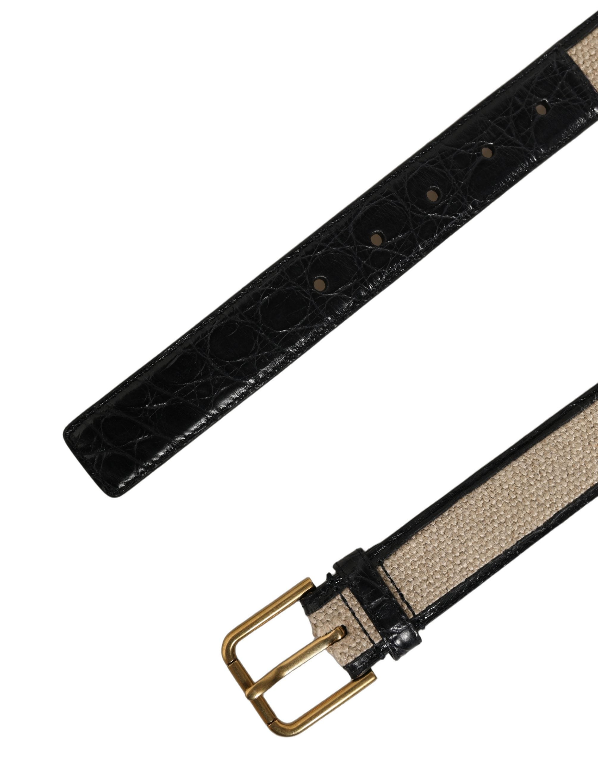 Dolce & Gabbana Beige Black Woven Leather Metal Buckle Belt Dolce & Gabbana