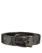 Dolce & Gabbana Silver Black Floral Jacquard Metal Buckle Belt Dolce & Gabbana