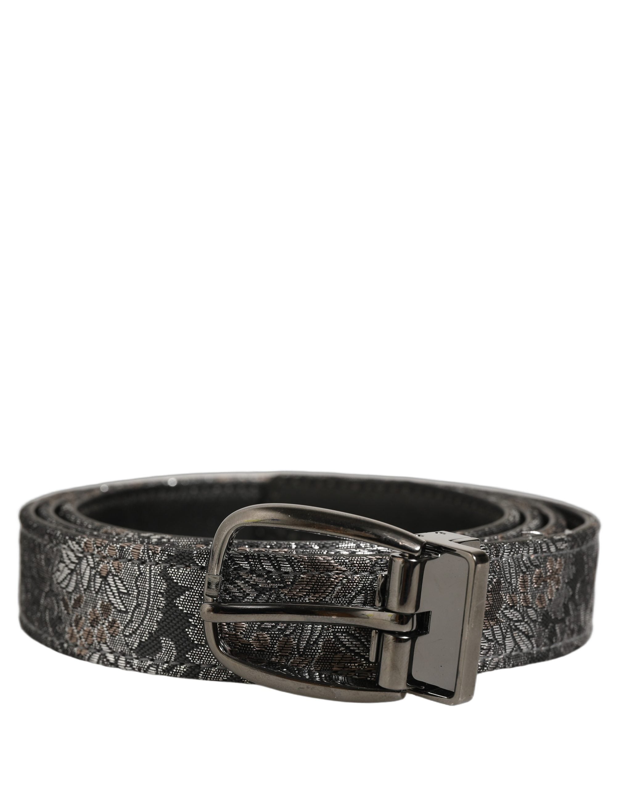 Dolce & Gabbana Silver Black Floral Jacquard Metal Buckle Belt Dolce & Gabbana