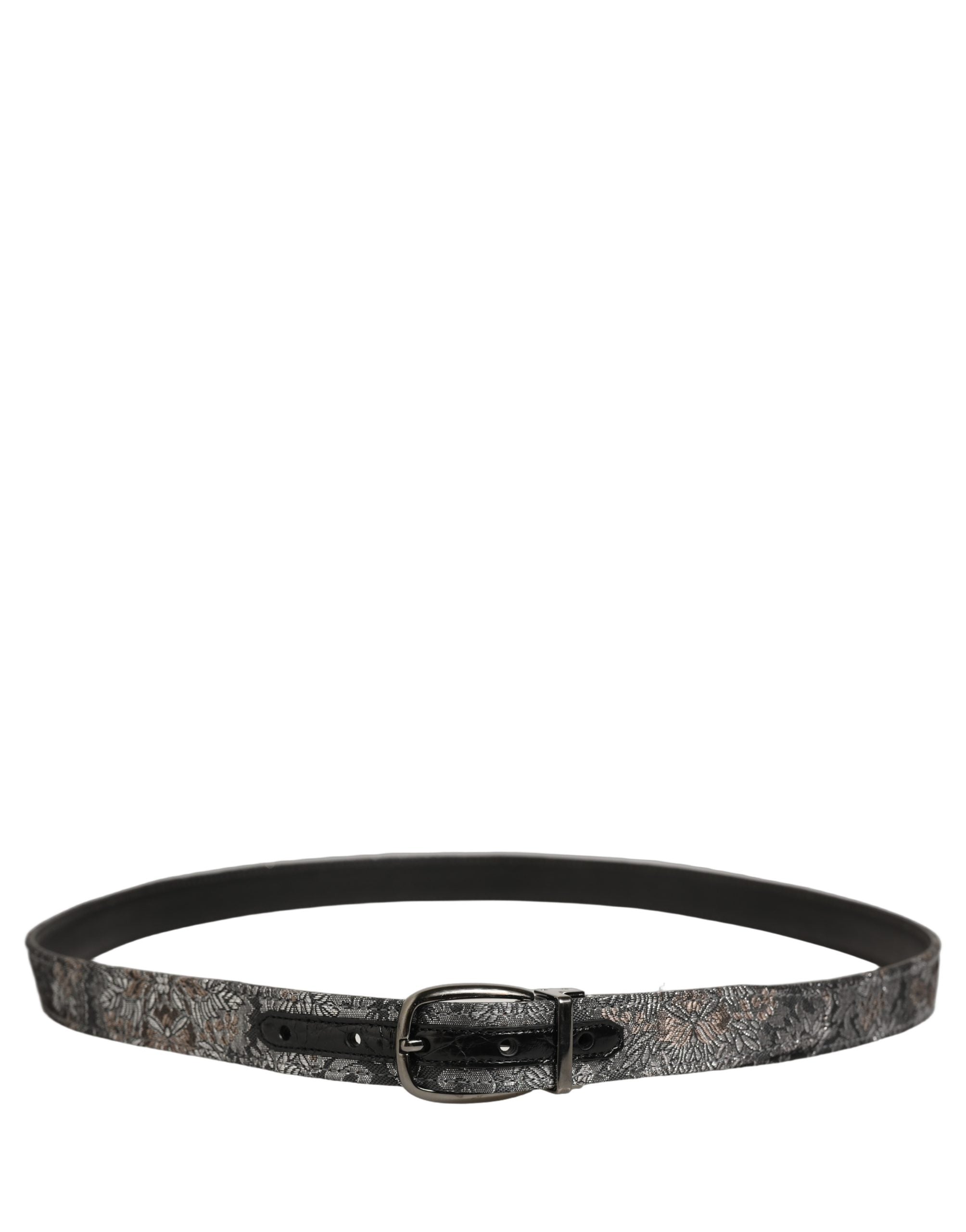 Dolce & Gabbana Silver Black Floral Jacquard Metal Buckle Belt Dolce & Gabbana