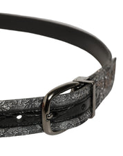 Dolce & Gabbana Silver Black Floral Jacquard Metal Buckle Belt Dolce & Gabbana