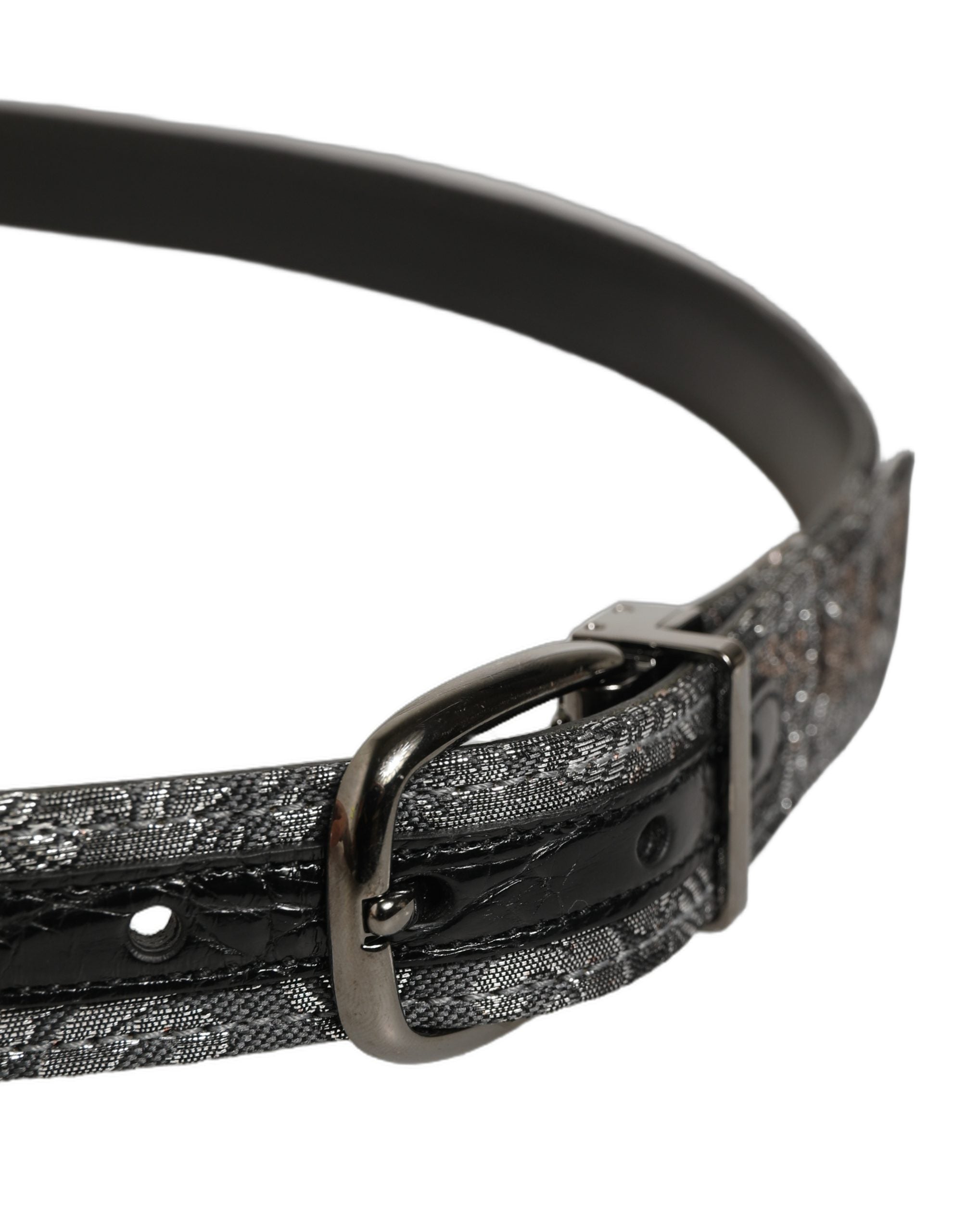 Dolce & Gabbana Silver Black Floral Jacquard Metal Buckle Belt Dolce & Gabbana
