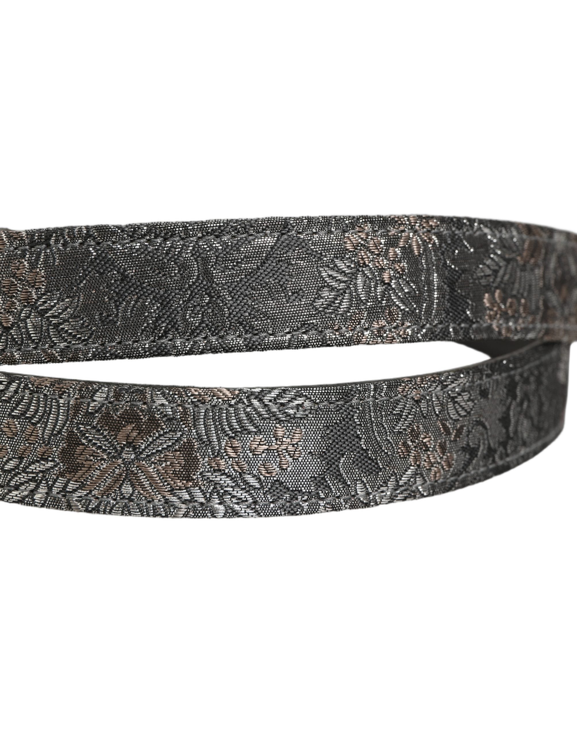 Dolce & Gabbana Silver Black Floral Jacquard Metal Buckle Belt Dolce & Gabbana