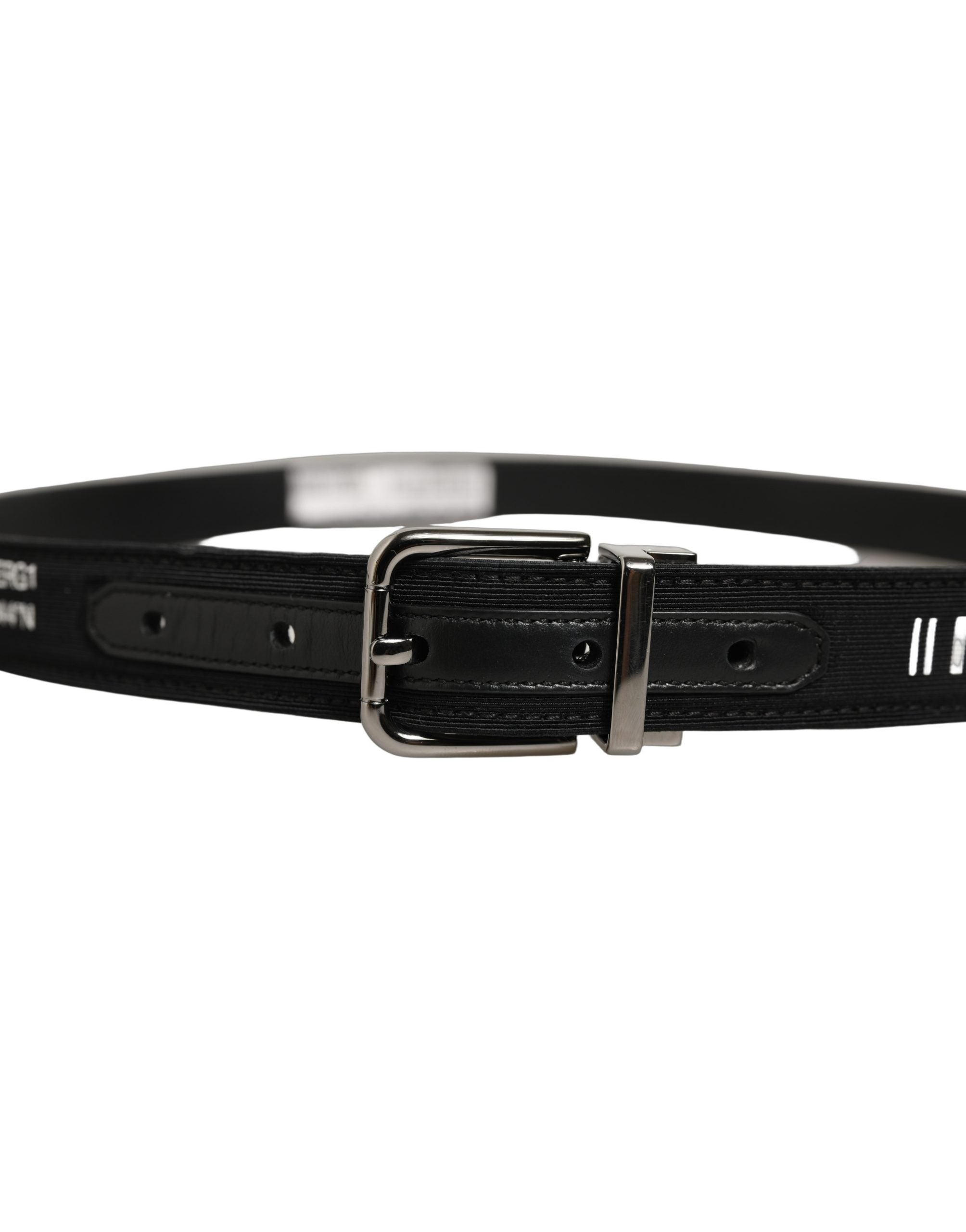 Dolce & Gabbana Black Fabric Leather Barcode Silver Buckle Belt Dolce & Gabbana