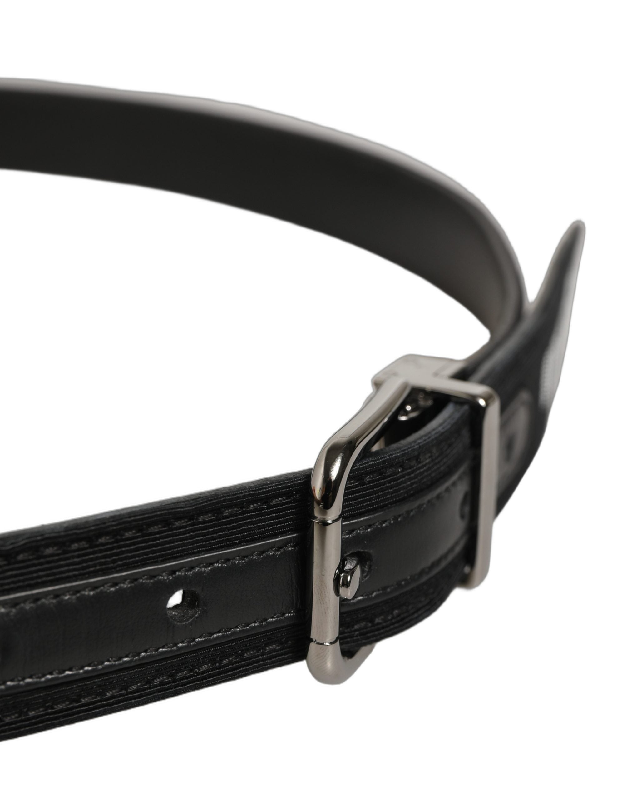 Dolce & Gabbana Black Fabric Leather Barcode Silver Buckle Belt Dolce & Gabbana