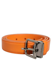 Dolce & Gabbana Orange Leather Silver Tone Metal Buckle Belt Dolce & Gabbana