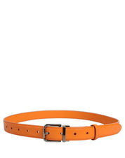 Dolce & Gabbana Orange Leather Silver Tone Metal Buckle Belt Dolce & Gabbana