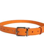 Dolce & Gabbana Orange Leather Silver Tone Metal Buckle Belt Dolce & Gabbana