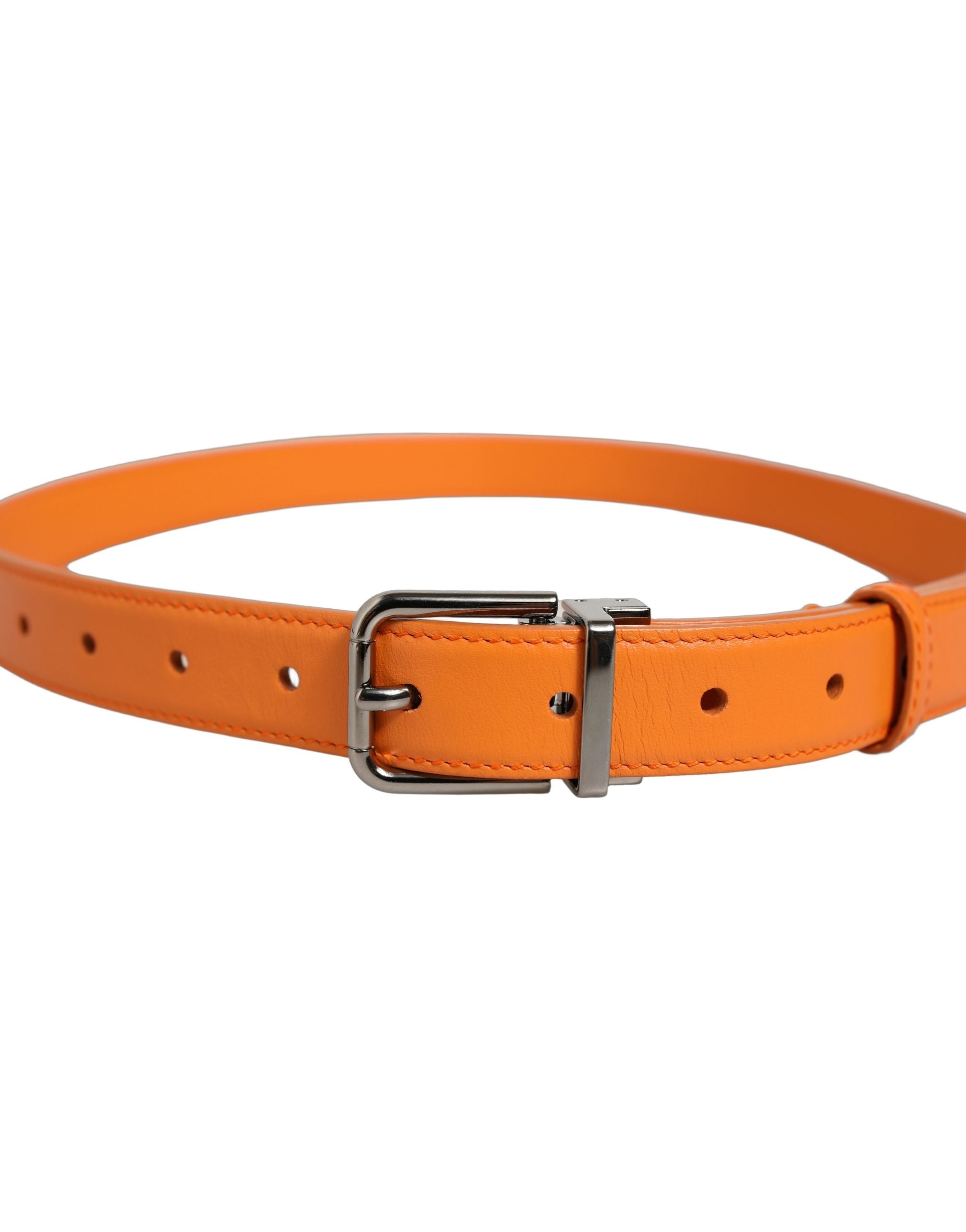 Dolce & Gabbana Orange Leather Silver Tone Metal Buckle Belt Dolce & Gabbana