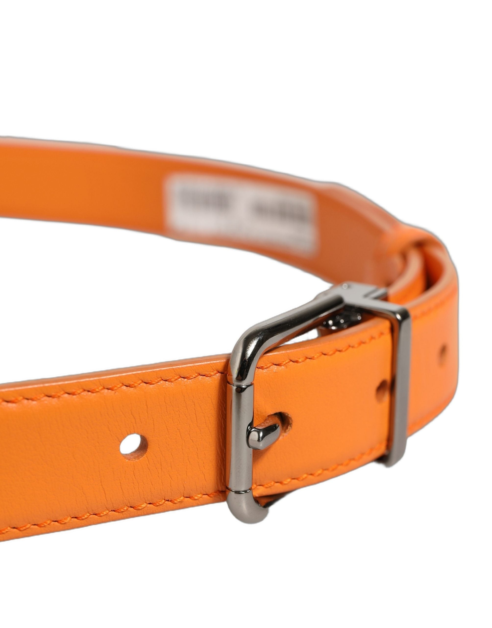 Dolce & Gabbana Orange Leather Silver Tone Metal Buckle Belt Dolce & Gabbana
