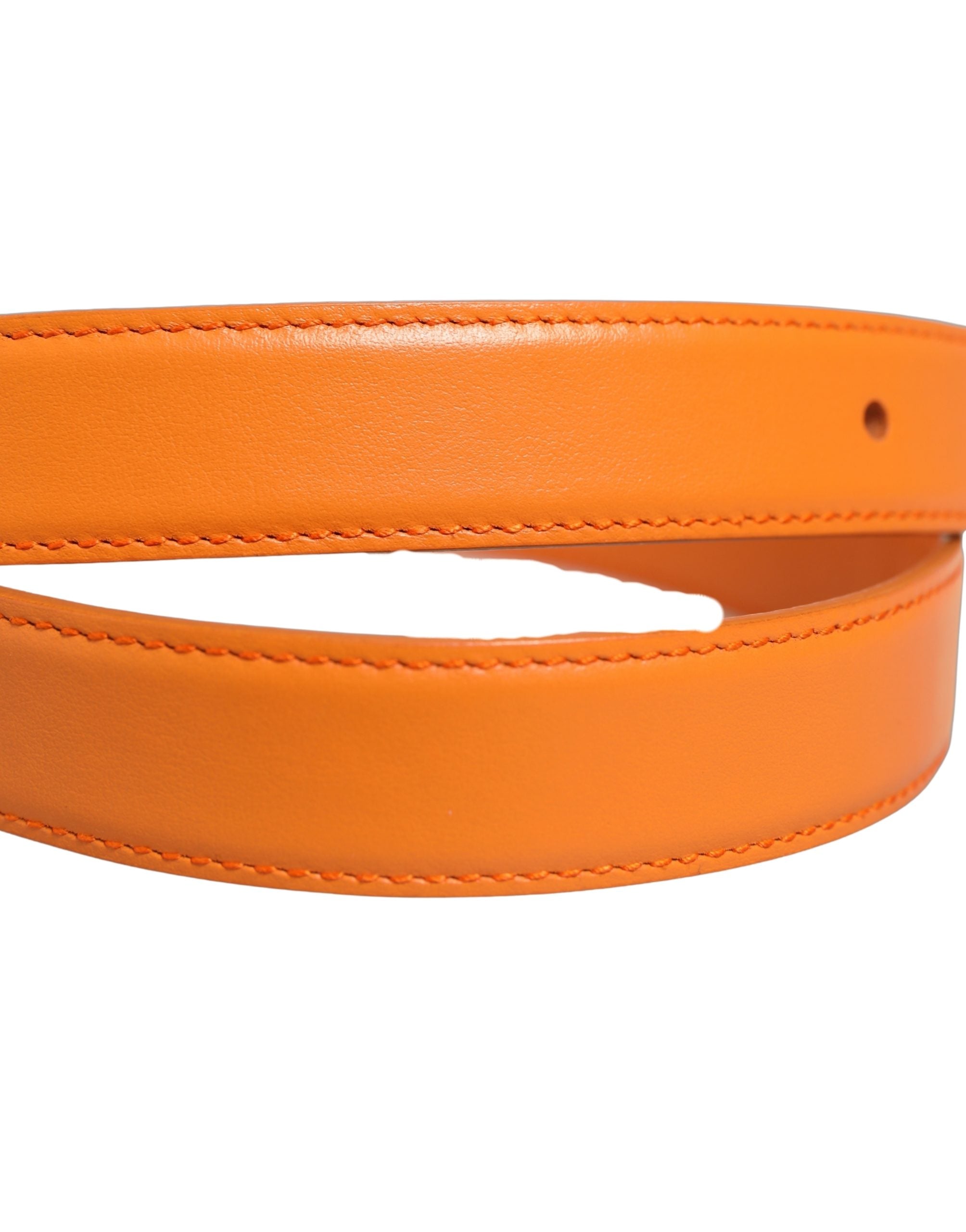Dolce & Gabbana Orange Leather Silver Tone Metal Buckle Belt Dolce & Gabbana