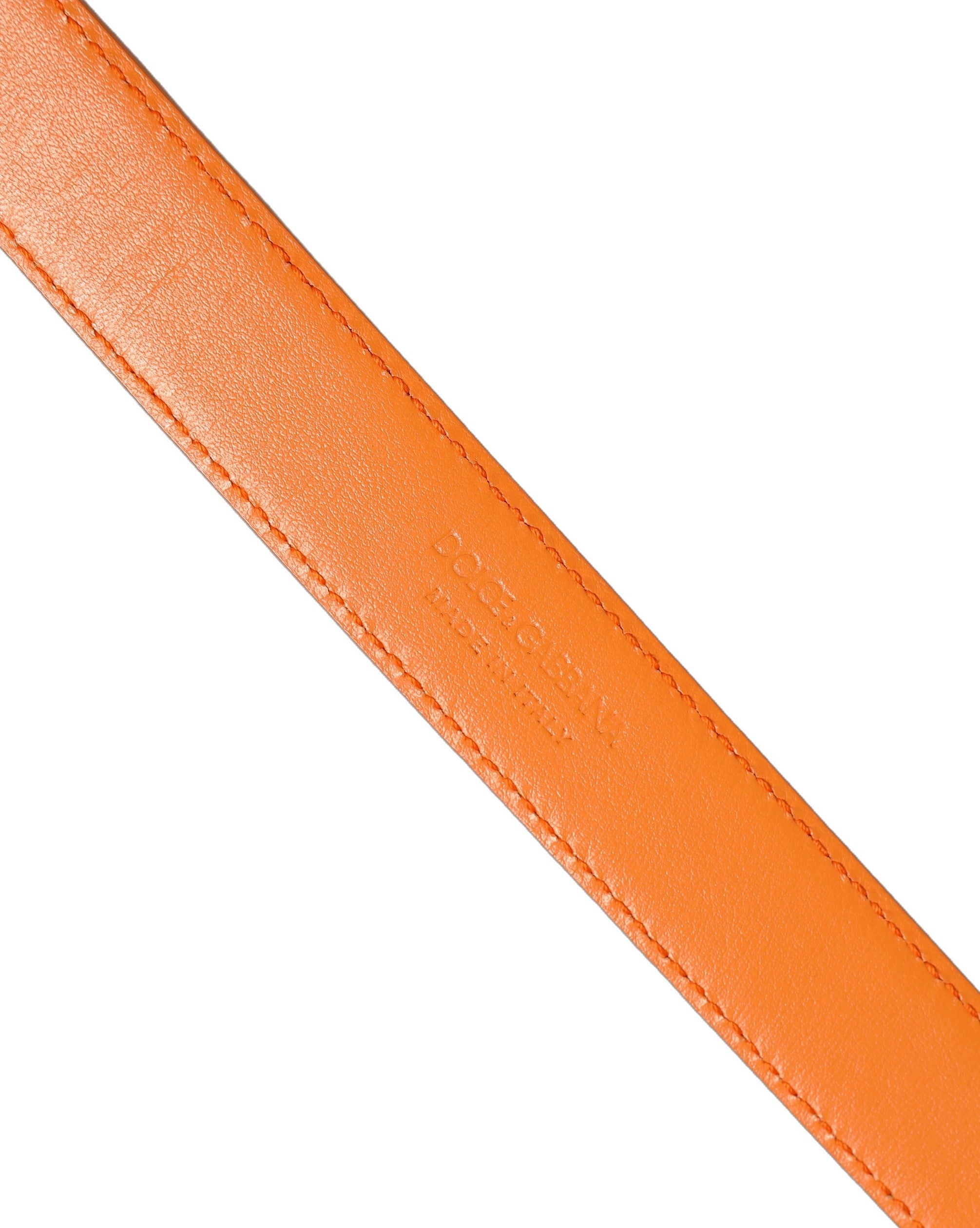 Dolce & Gabbana Orange Leather Silver Tone Metal Buckle Belt Dolce & Gabbana
