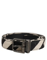 Dolce & Gabbana Black Ivory Silver Tone Metal Buckle Belt