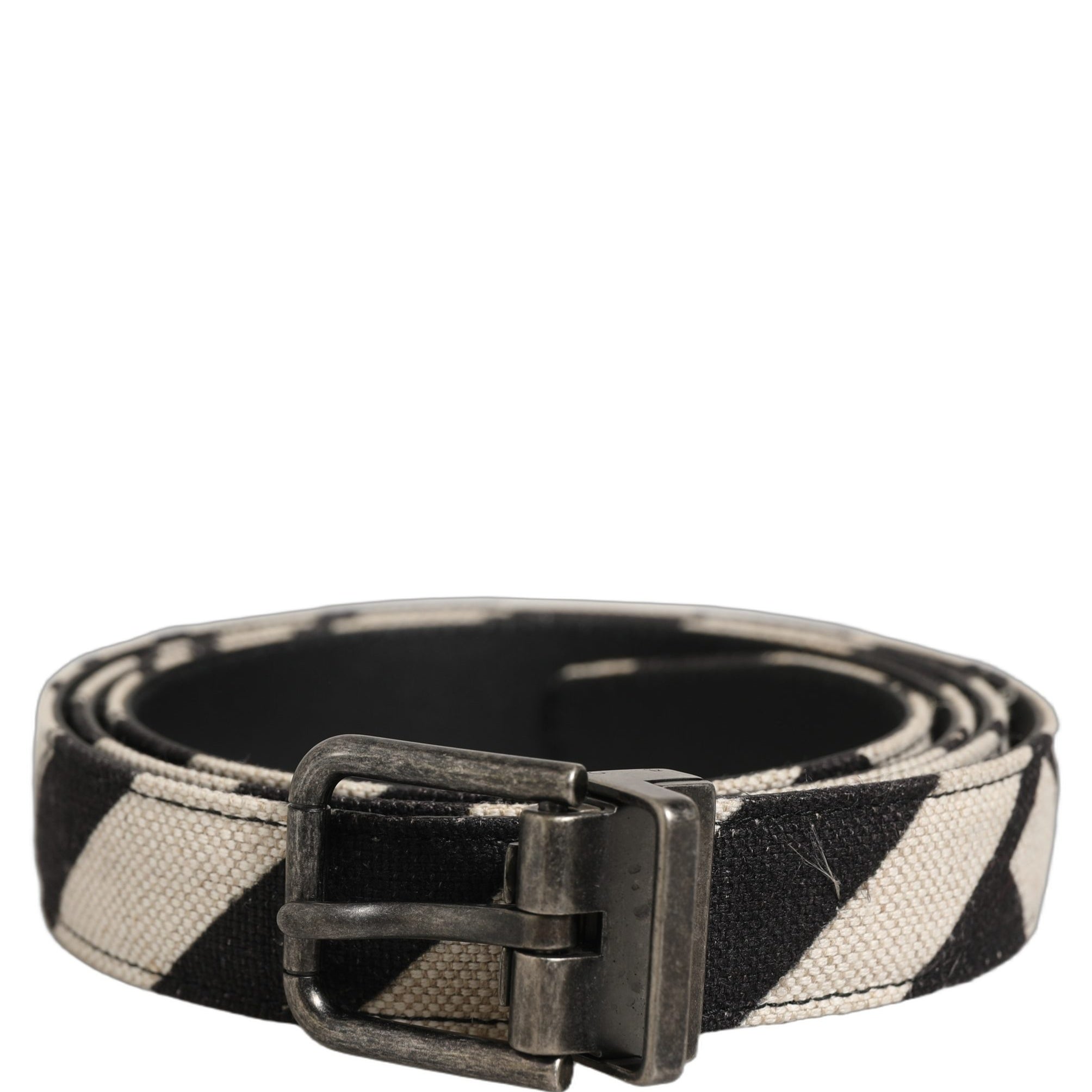 Dolce & Gabbana Black Ivory Silver Tone Metal Buckle Belt Dolce & Gabbana