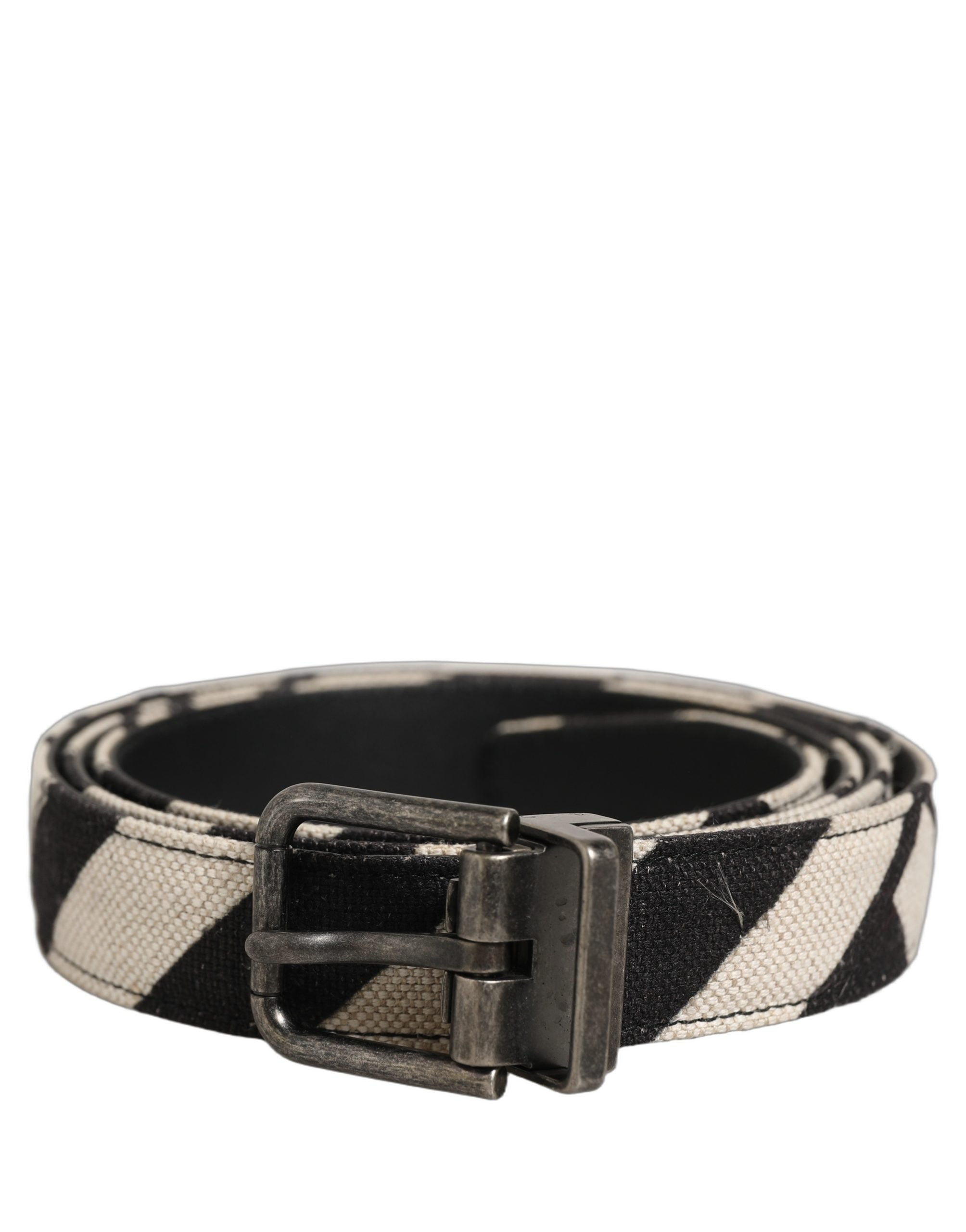 Dolce & Gabbana Black Ivory Silver Tone Metal Buckle Belt Dolce & Gabbana