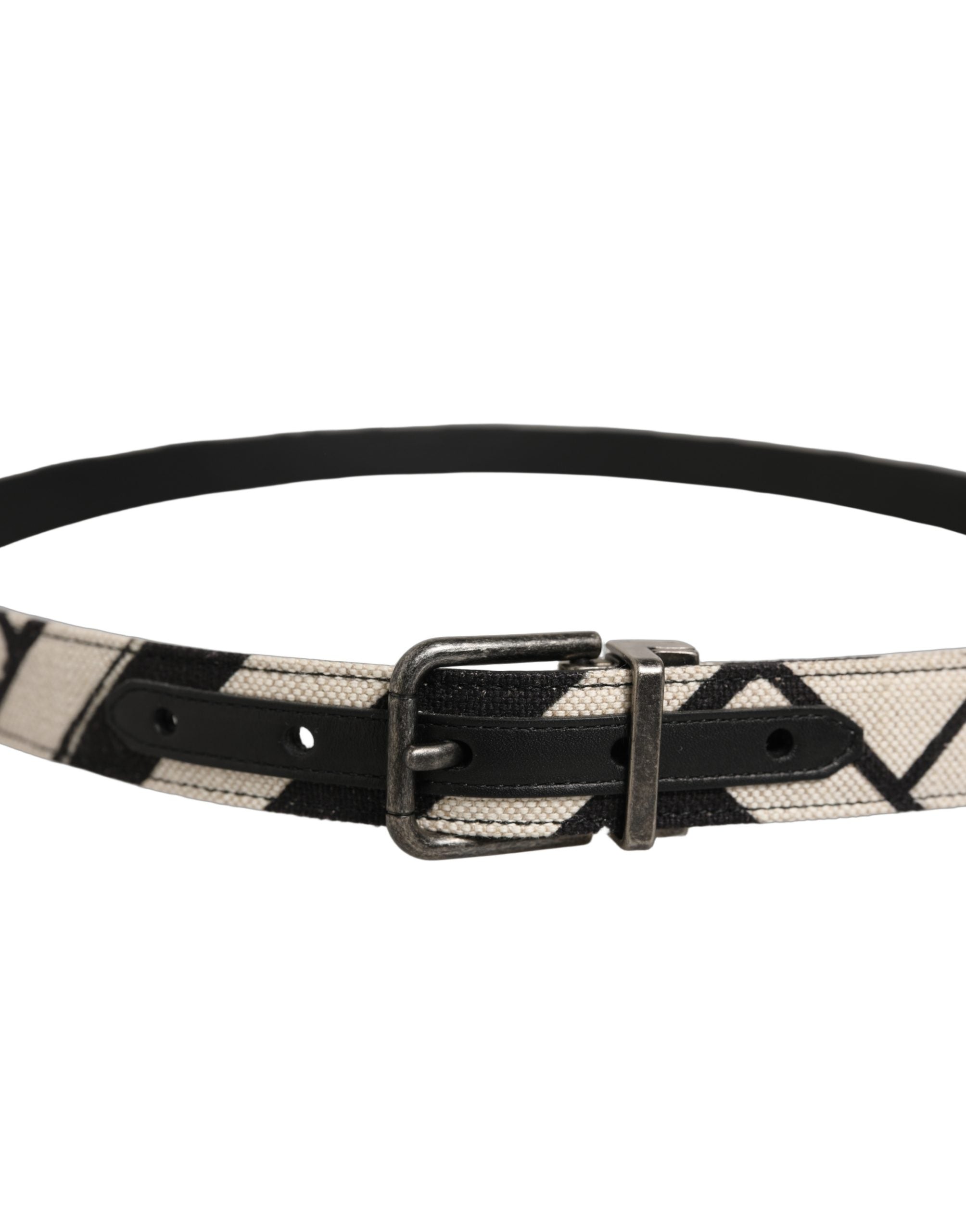 Dolce & Gabbana Black Ivory Silver Tone Metal Buckle Belt Dolce & Gabbana