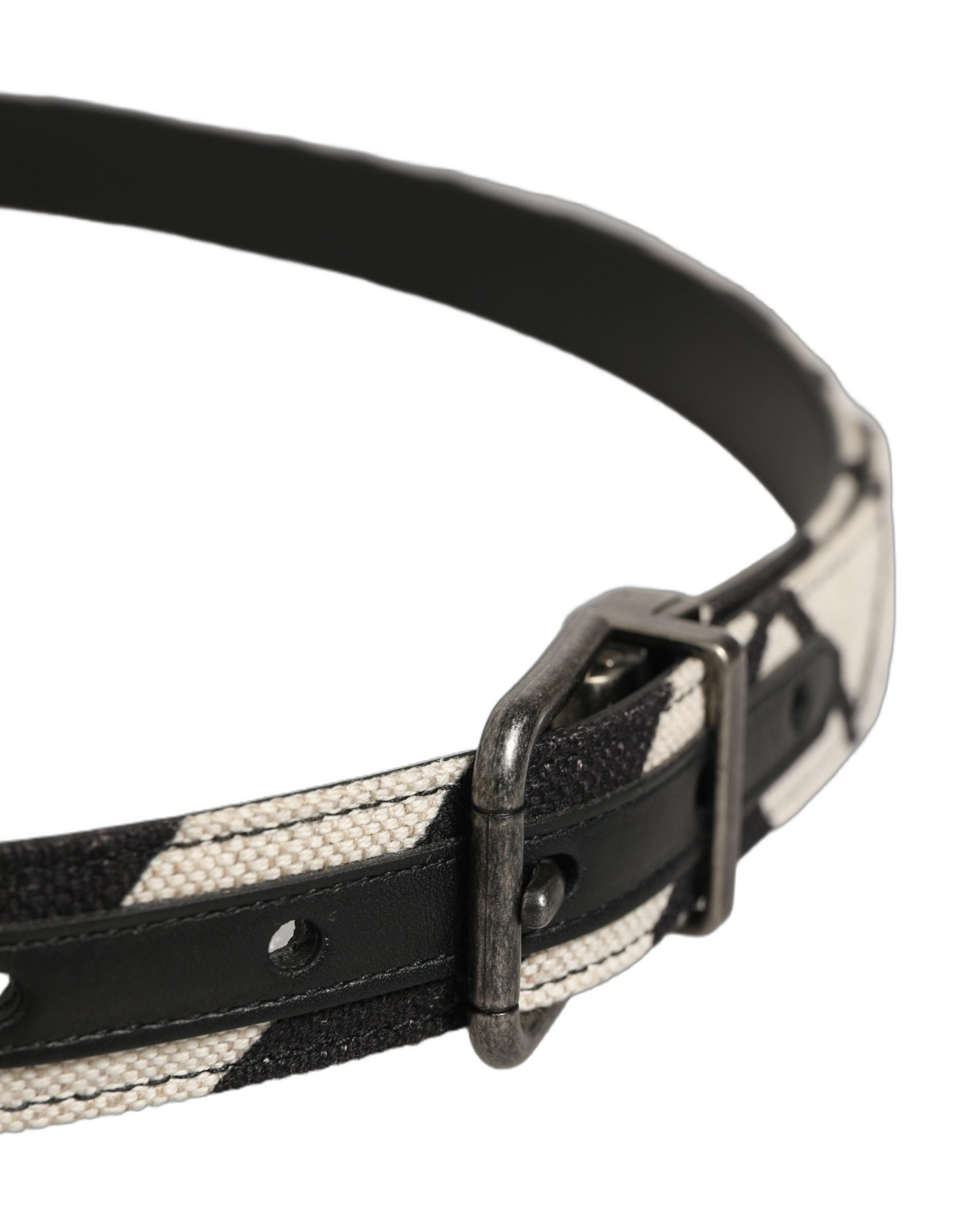 Dolce & Gabbana Black Ivory Silver Tone Metal Buckle Belt Dolce & Gabbana