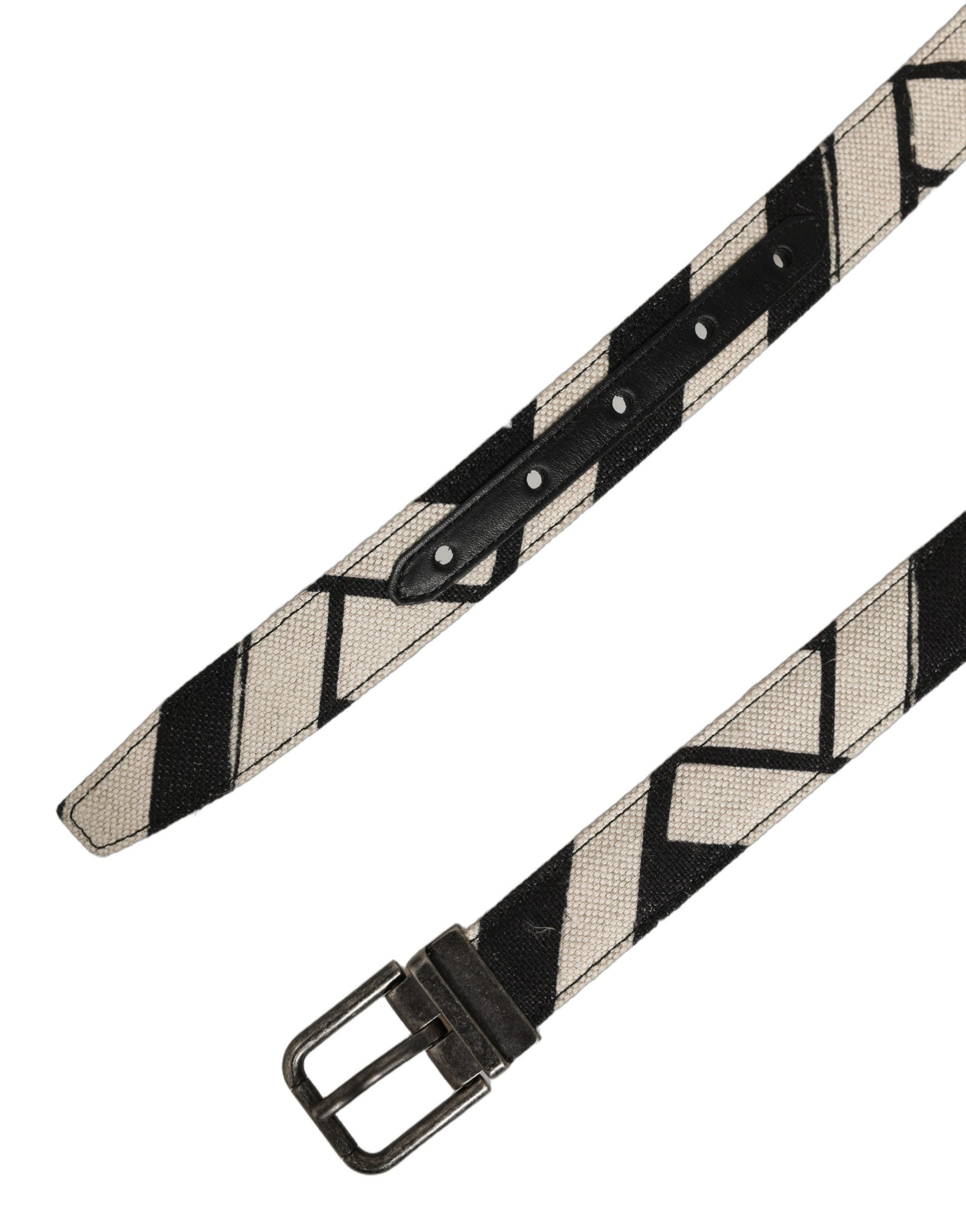 Dolce & Gabbana Black Ivory Silver Tone Metal Buckle Belt Dolce & Gabbana
