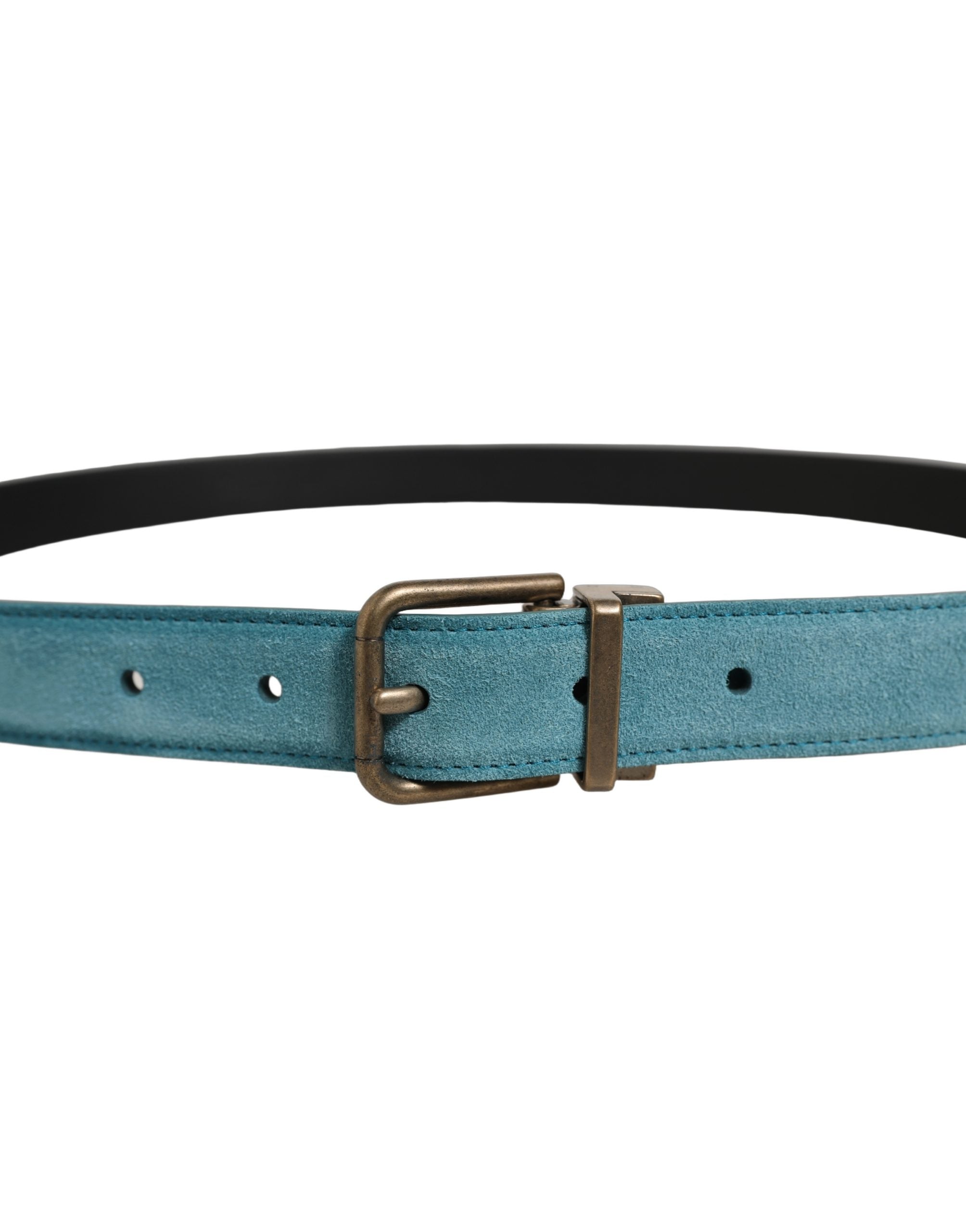 Dolce & Gabbana Men Blue Suede Gold Tone Metal Buckle Belt Dolce & Gabbana