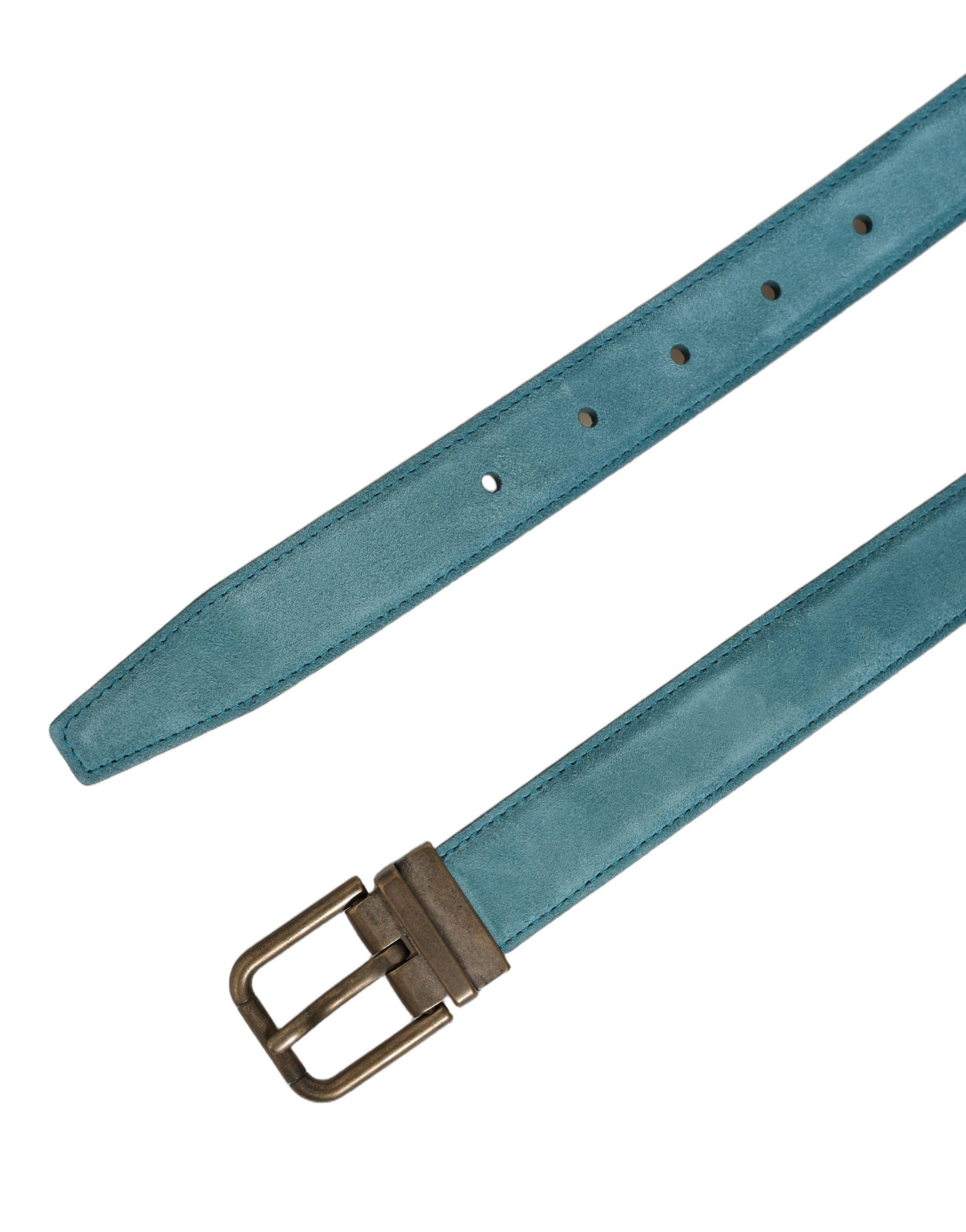 Dolce & Gabbana Men Blue Suede Gold Tone Metal Buckle Belt Dolce & Gabbana
