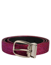 Dolce & Gabbana Men Fuchsia Glitter Silver Metal Buckle Belt Dolce & Gabbana