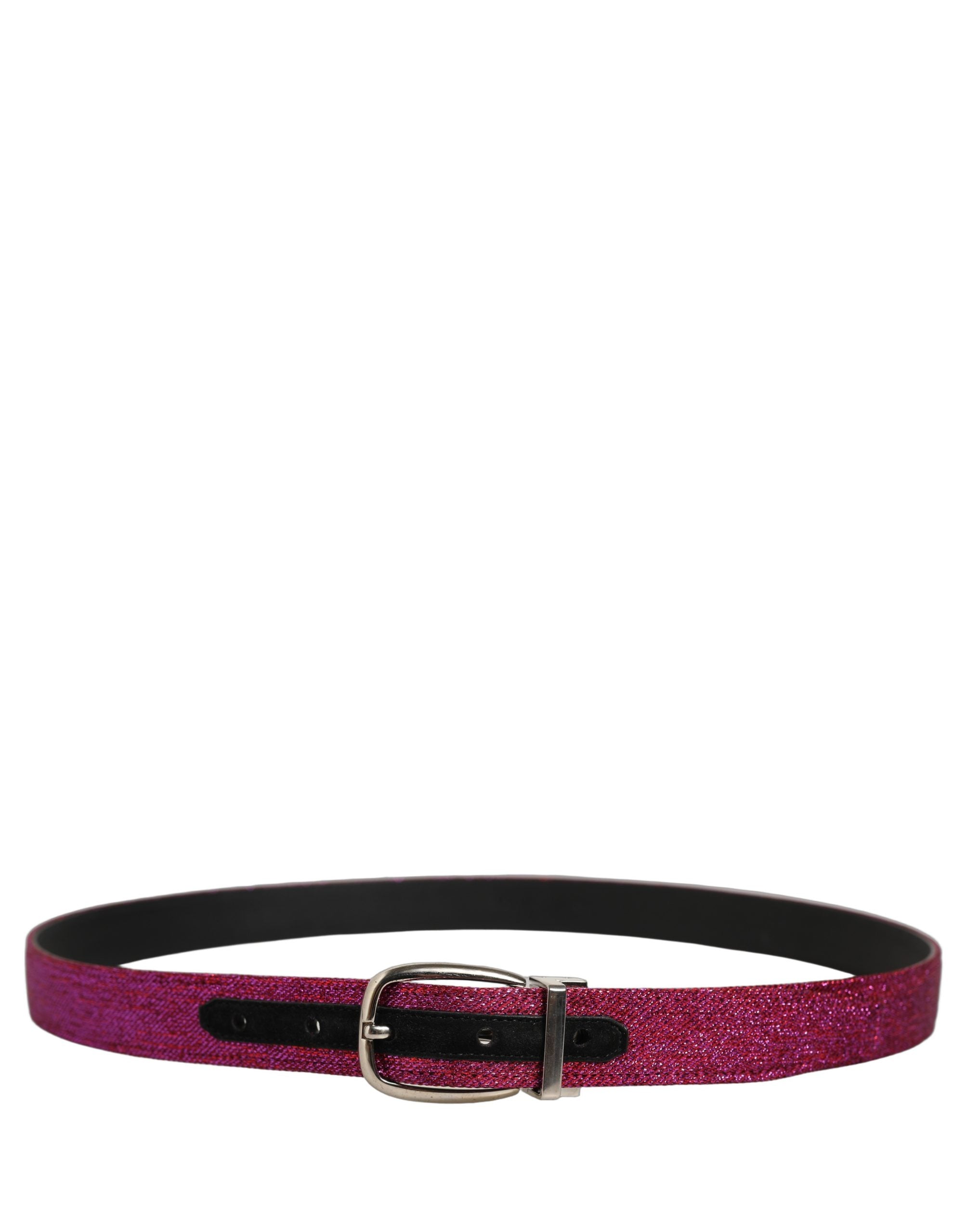 Dolce & Gabbana Men Fuchsia Glitter Silver Metal Buckle Belt Dolce & Gabbana