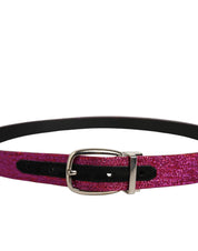Dolce & Gabbana Men Fuchsia Glitter Silver Metal Buckle Belt Dolce & Gabbana