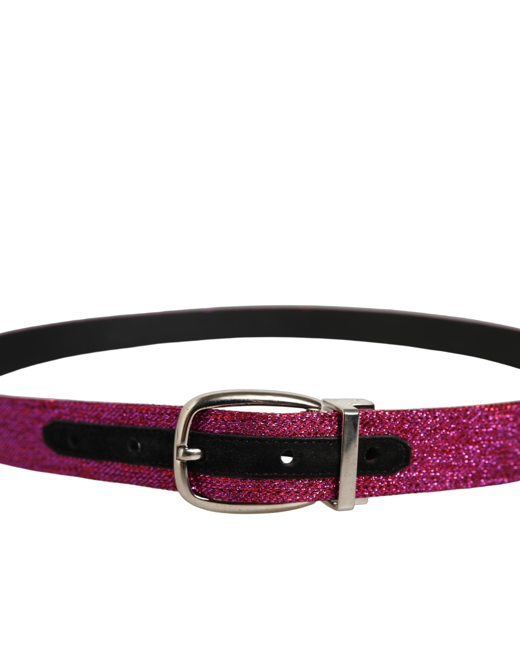 Dolce & Gabbana Men Fuchsia Glitter Silver Metal Buckle Belt Dolce & Gabbana