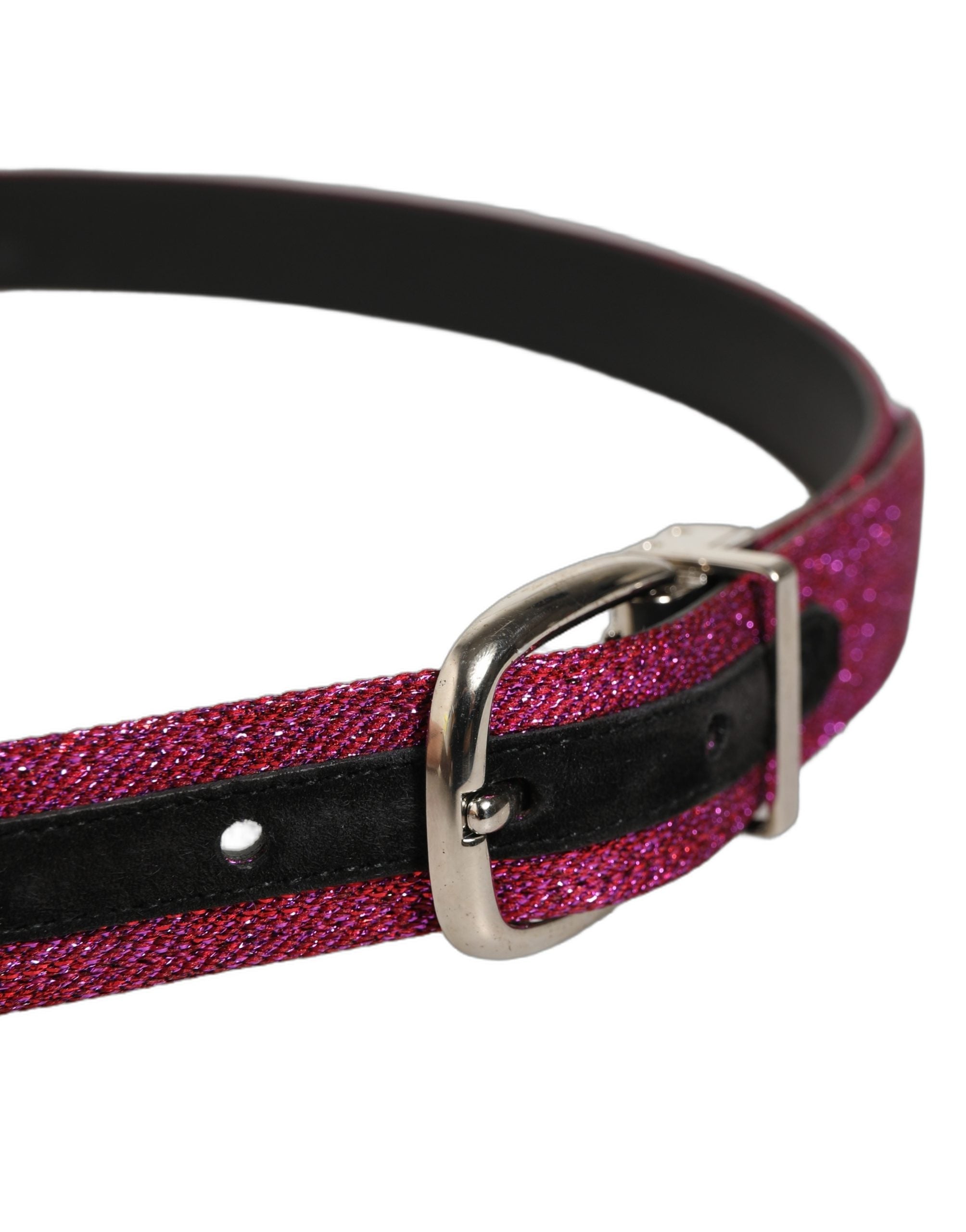 Dolce & Gabbana Men Fuchsia Glitter Silver Metal Buckle Belt Dolce & Gabbana