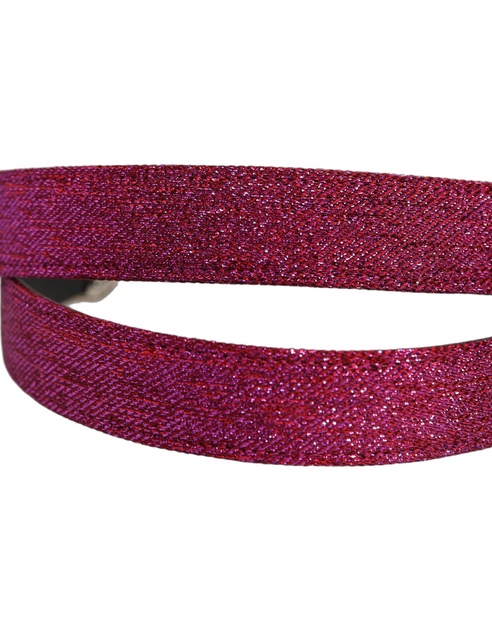 Dolce & Gabbana Men Fuchsia Glitter Silver Metal Buckle Belt Dolce & Gabbana