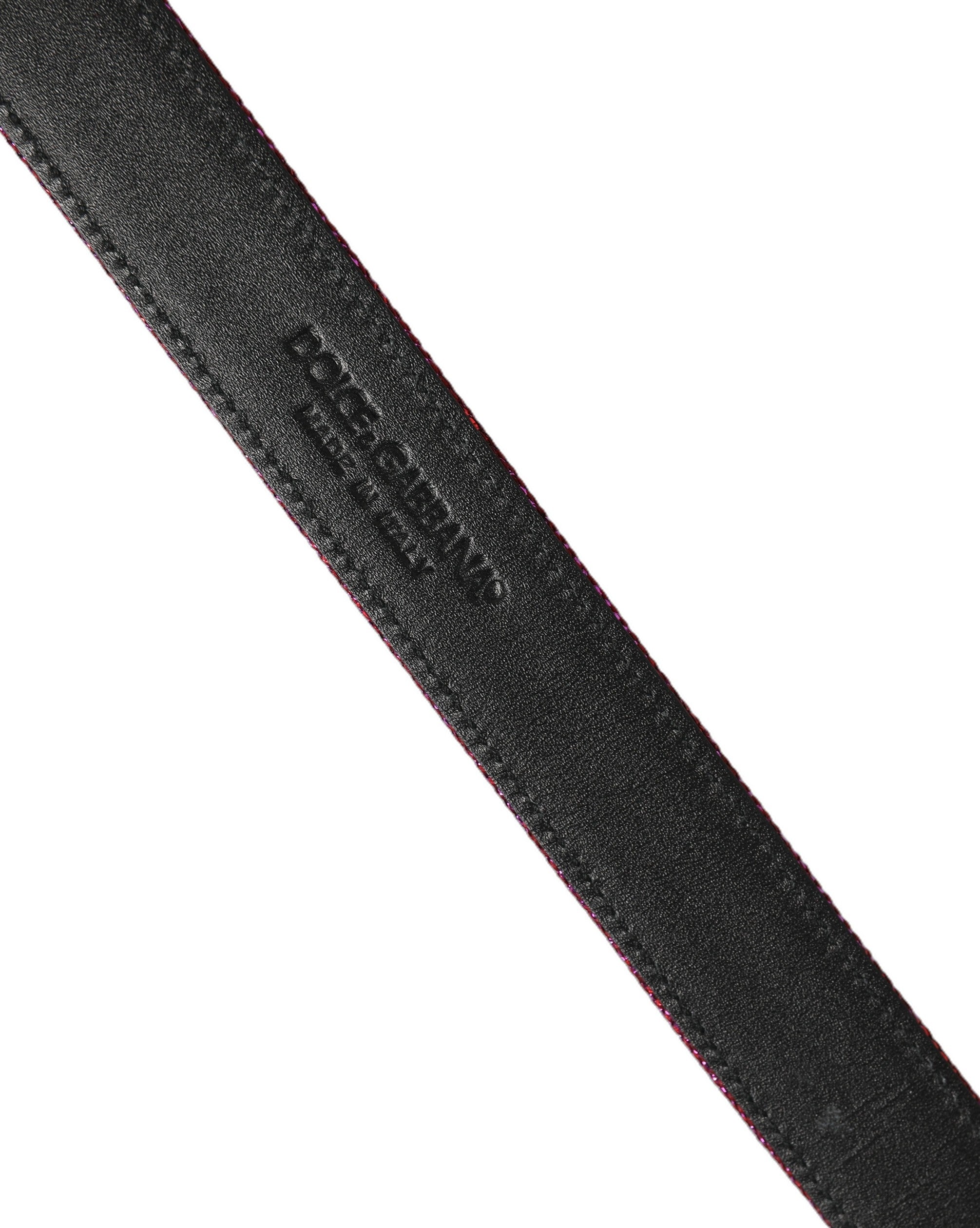 Dolce & Gabbana Men Fuchsia Glitter Silver Metal Buckle Belt Dolce & Gabbana