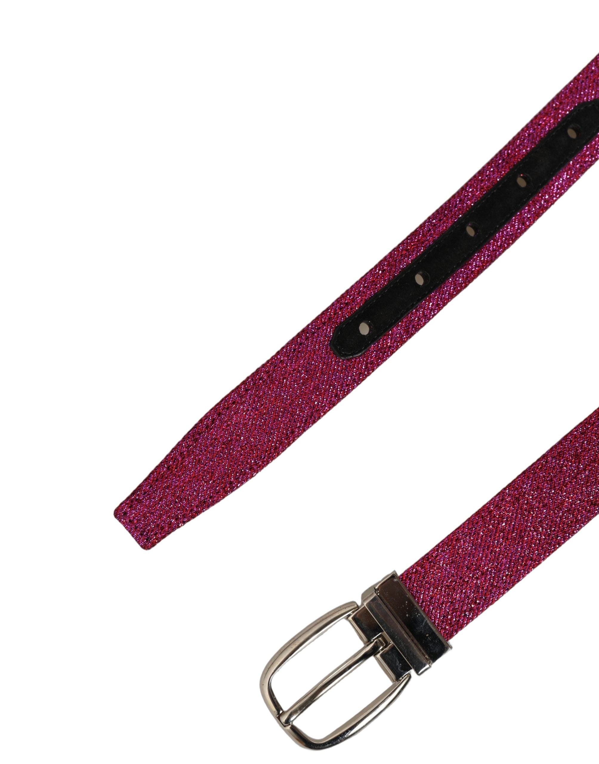 Dolce & Gabbana Men Fuchsia Glitter Silver Metal Buckle Belt Dolce & Gabbana