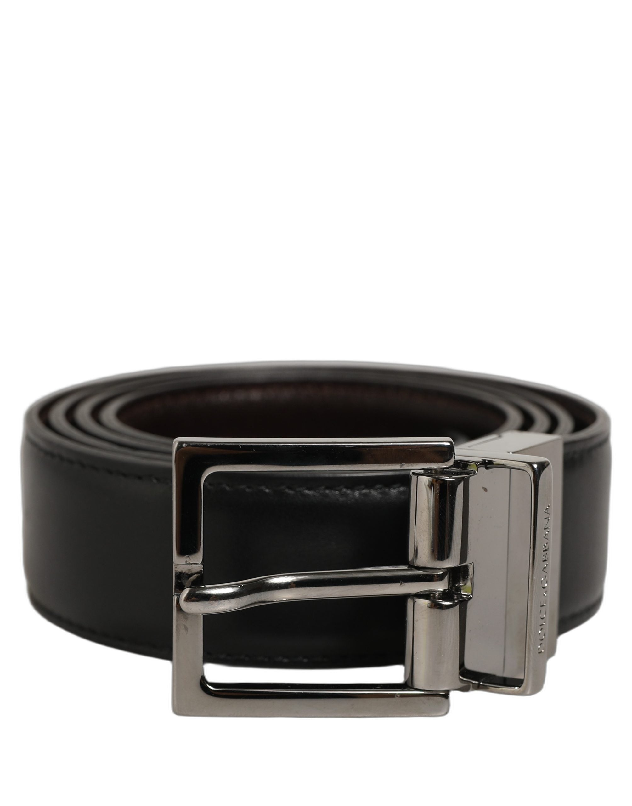Dolce & Gabbana Black Classic Leather Silver Tone Buckle Belt Dolce & Gabbana