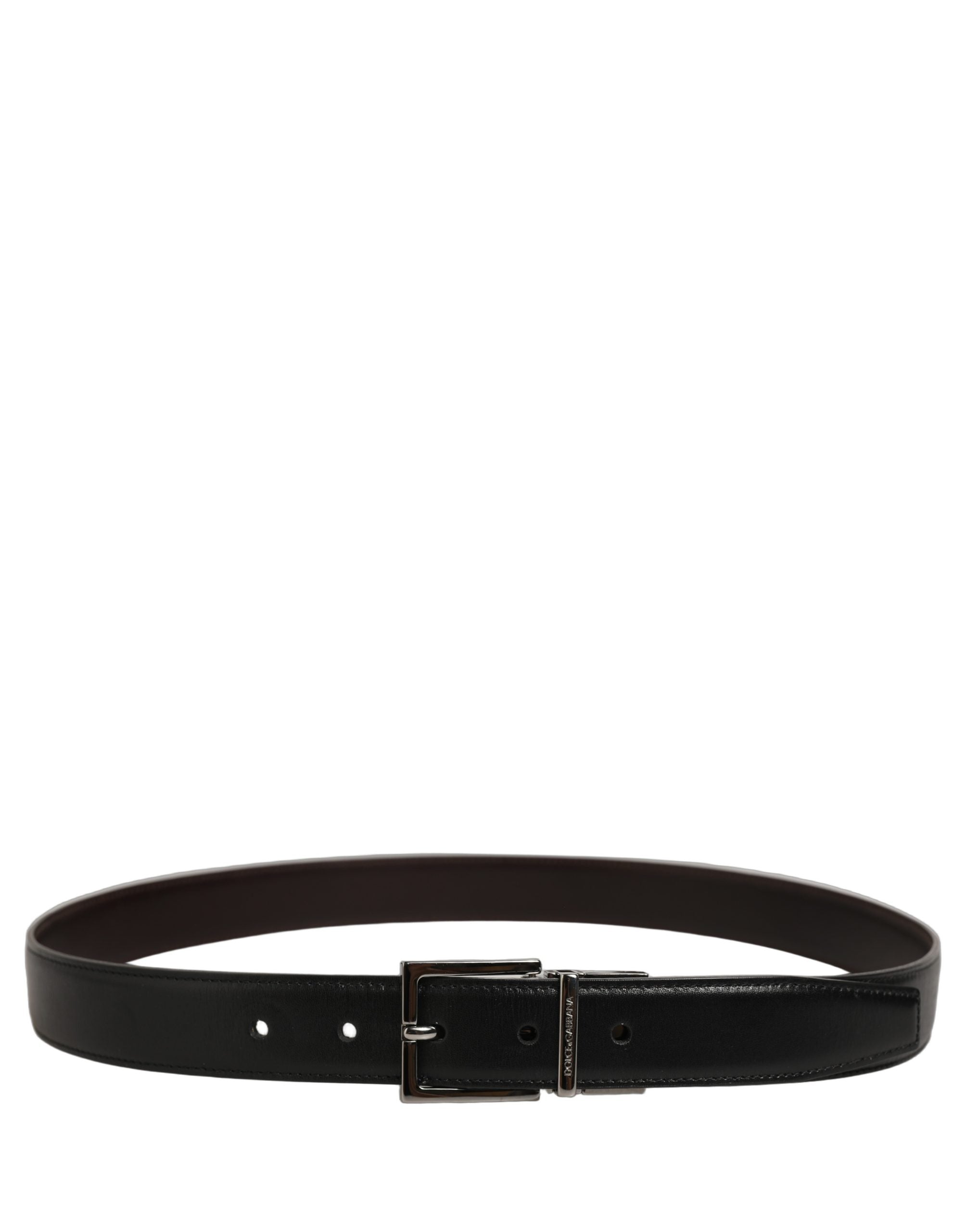 Dolce & Gabbana Black Classic Leather Silver Tone Buckle Belt Dolce & Gabbana